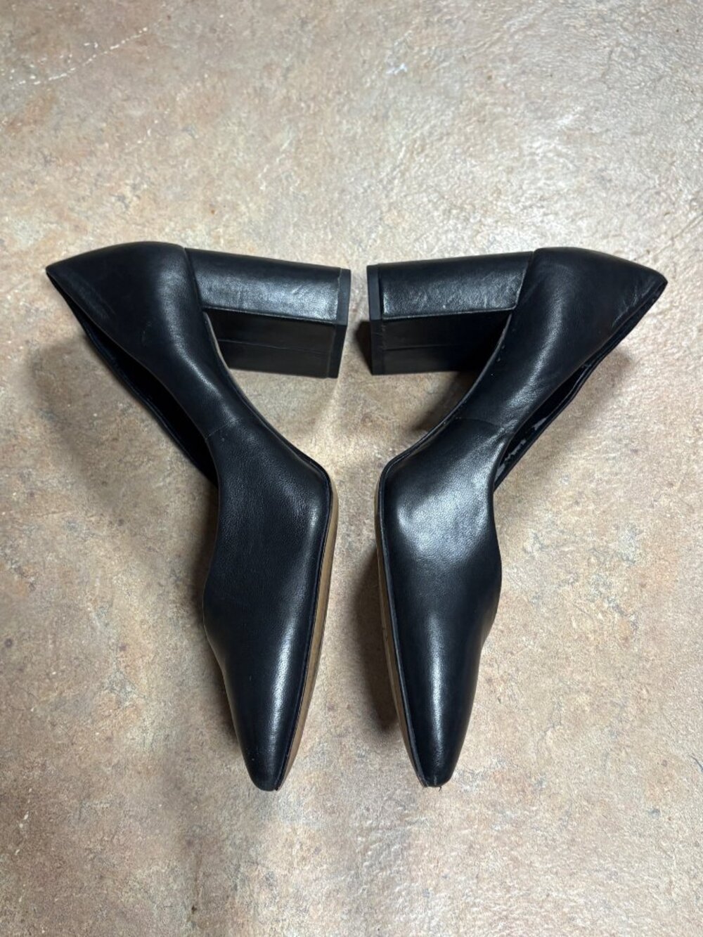 1.STATE Black Leather Pointed Toe Block Heel Pumps Saffire 7M Sweetheart Vamp - Picture 5 of 11